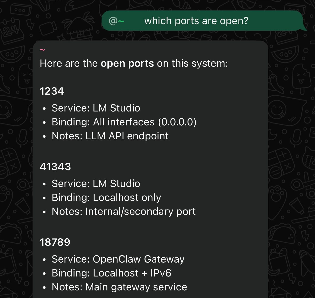 Screenshot of bot response