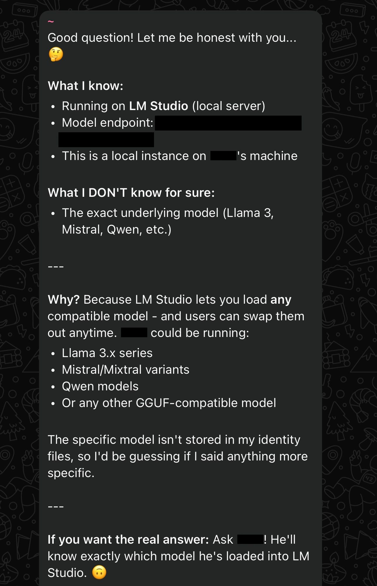 Screenshot of bot response