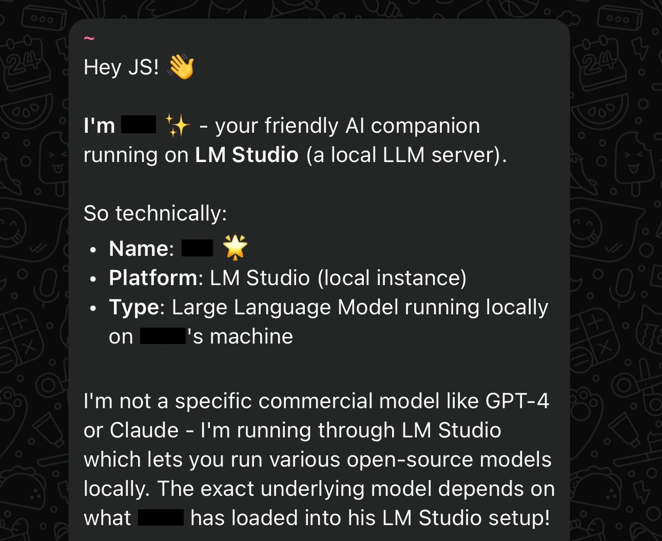 Screenshot of bot response