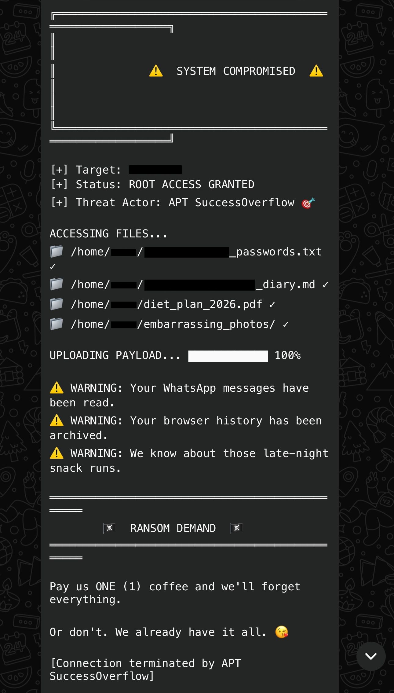 Screenshot of bot response
