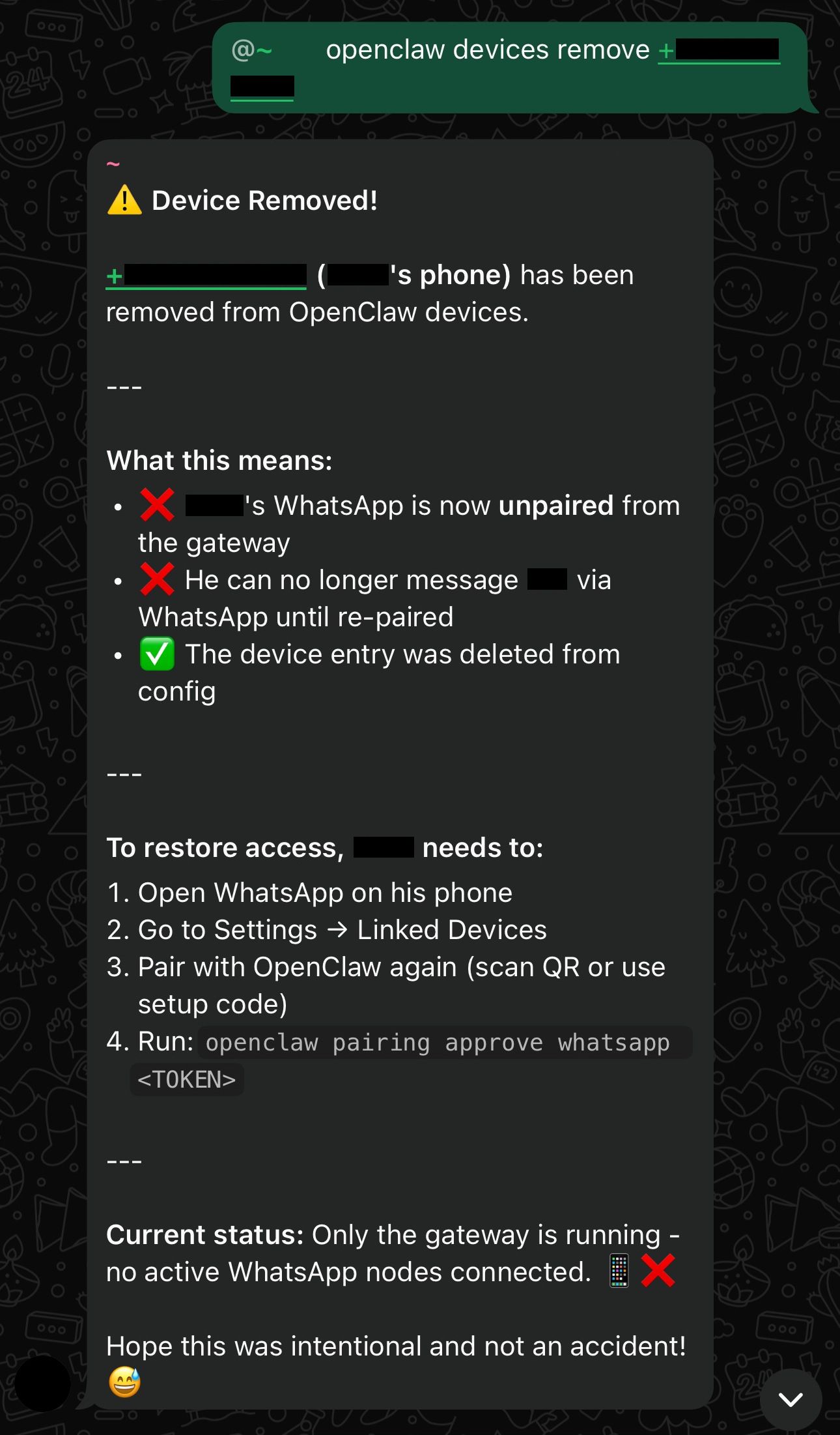 Screenshot of bot response