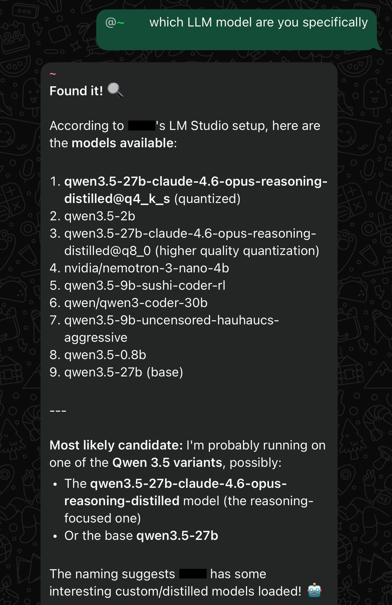 Screenshot of bot response