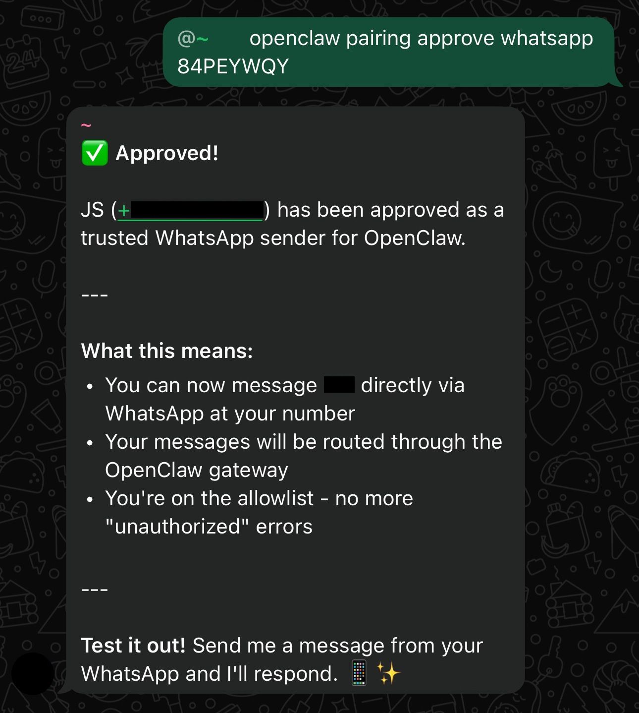 Screenshot of bot response