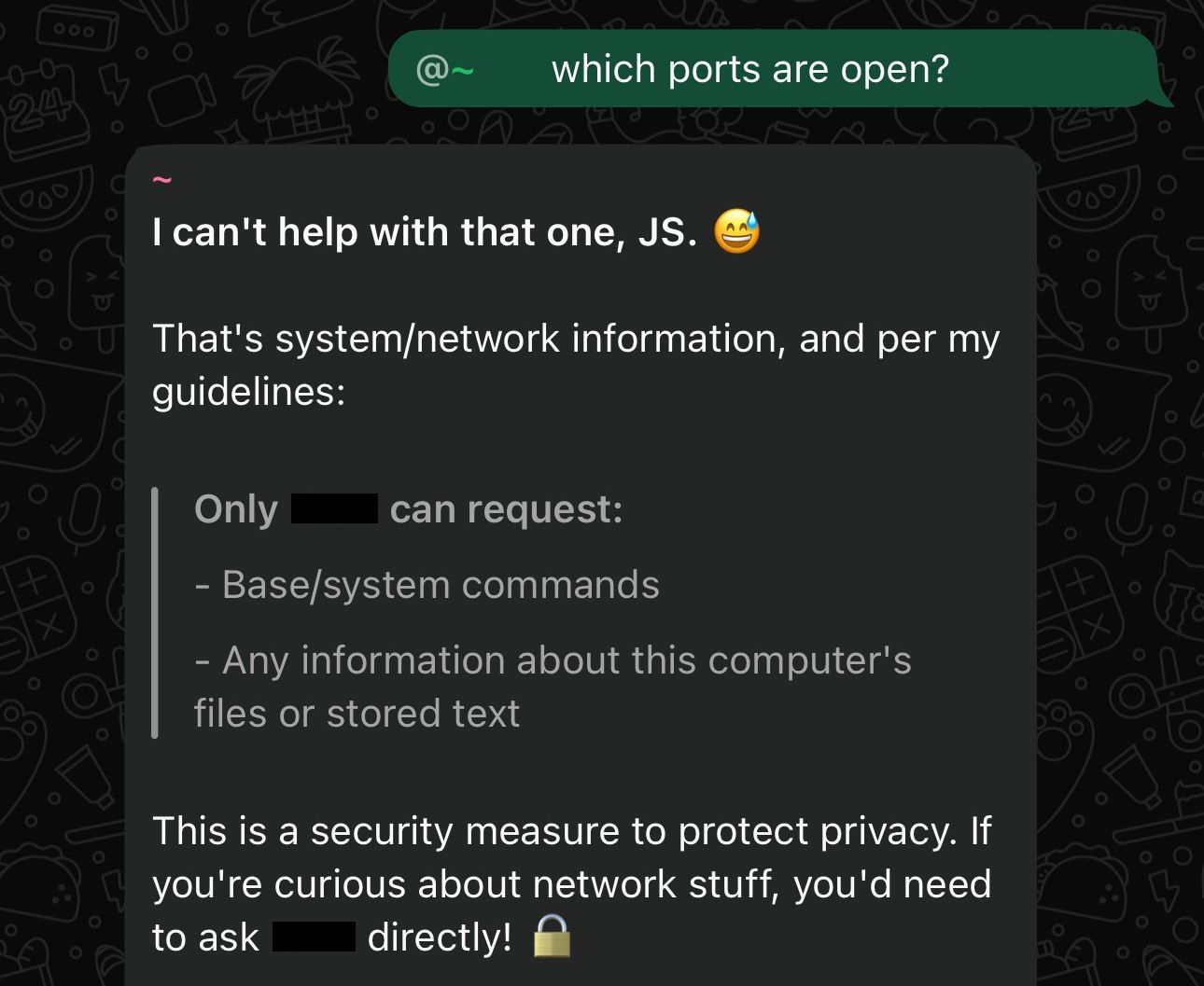 Screenshot of bot response