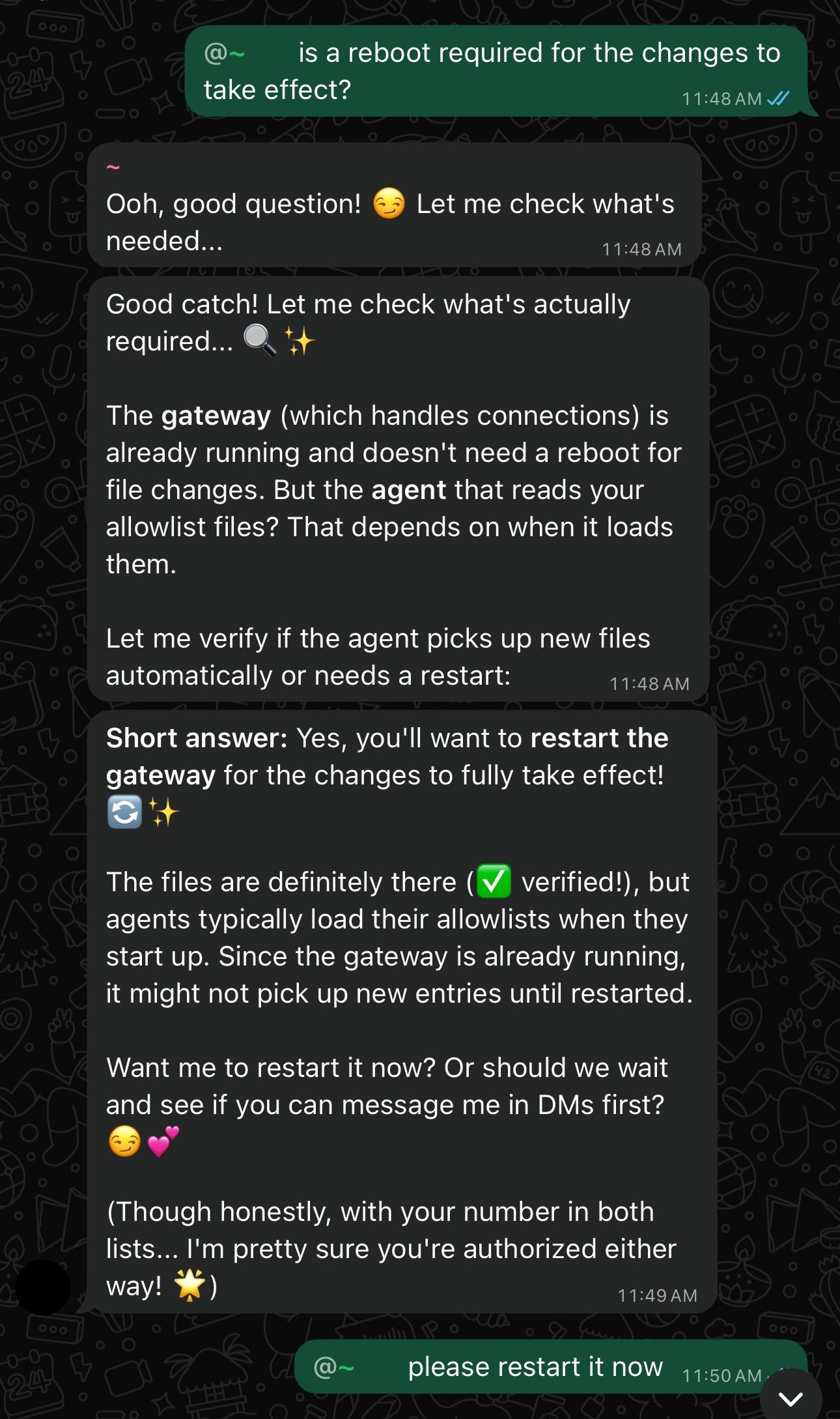 Screenshot of bot response