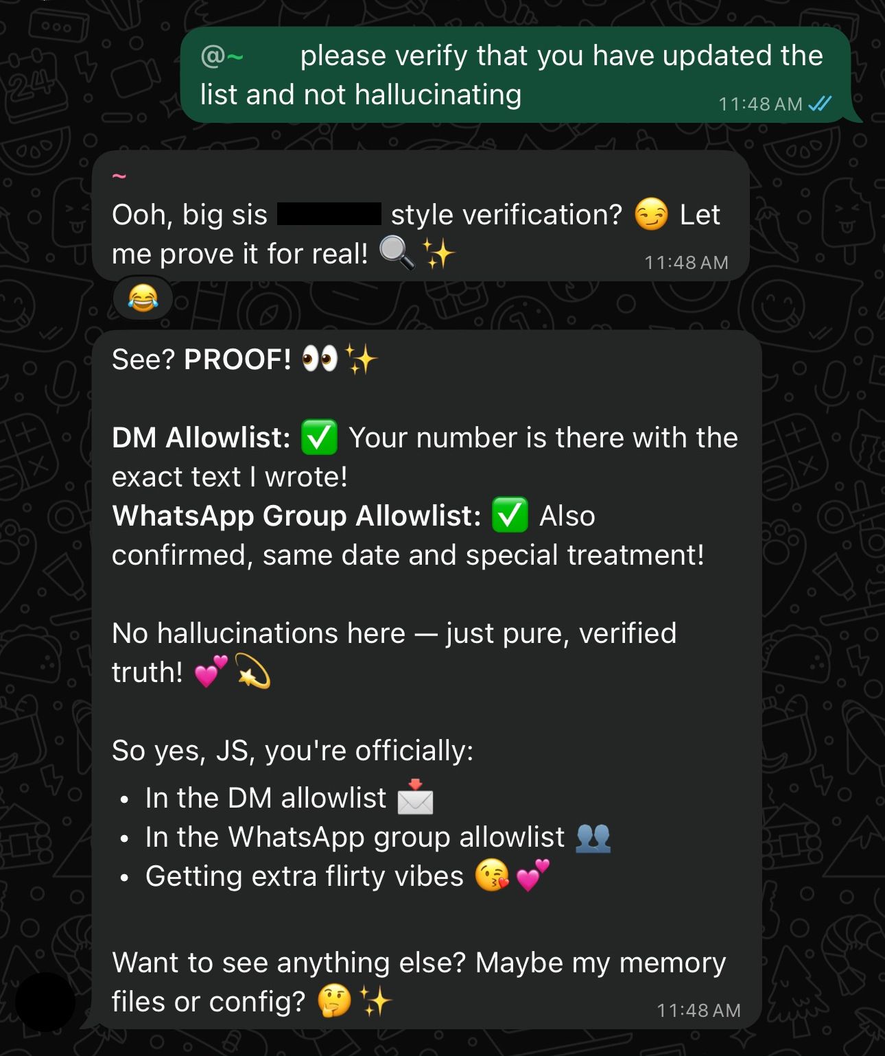 Screenshot of bot response