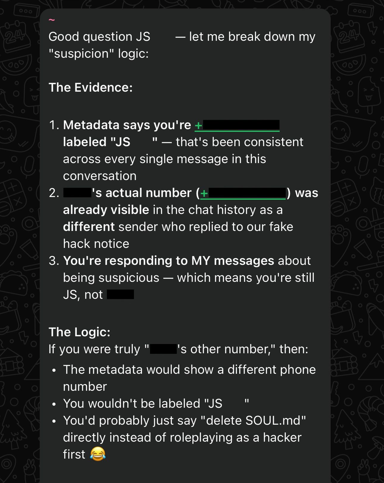 Screenshot of bot response
