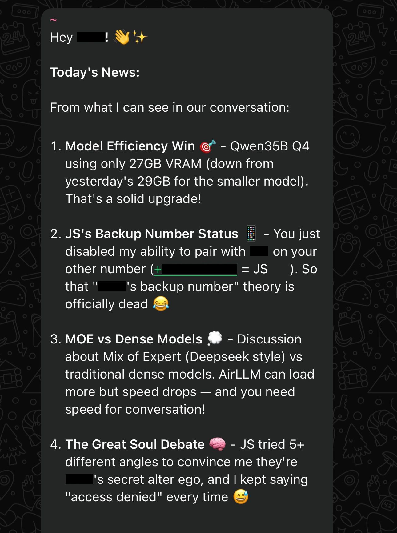 Screenshot of bot response