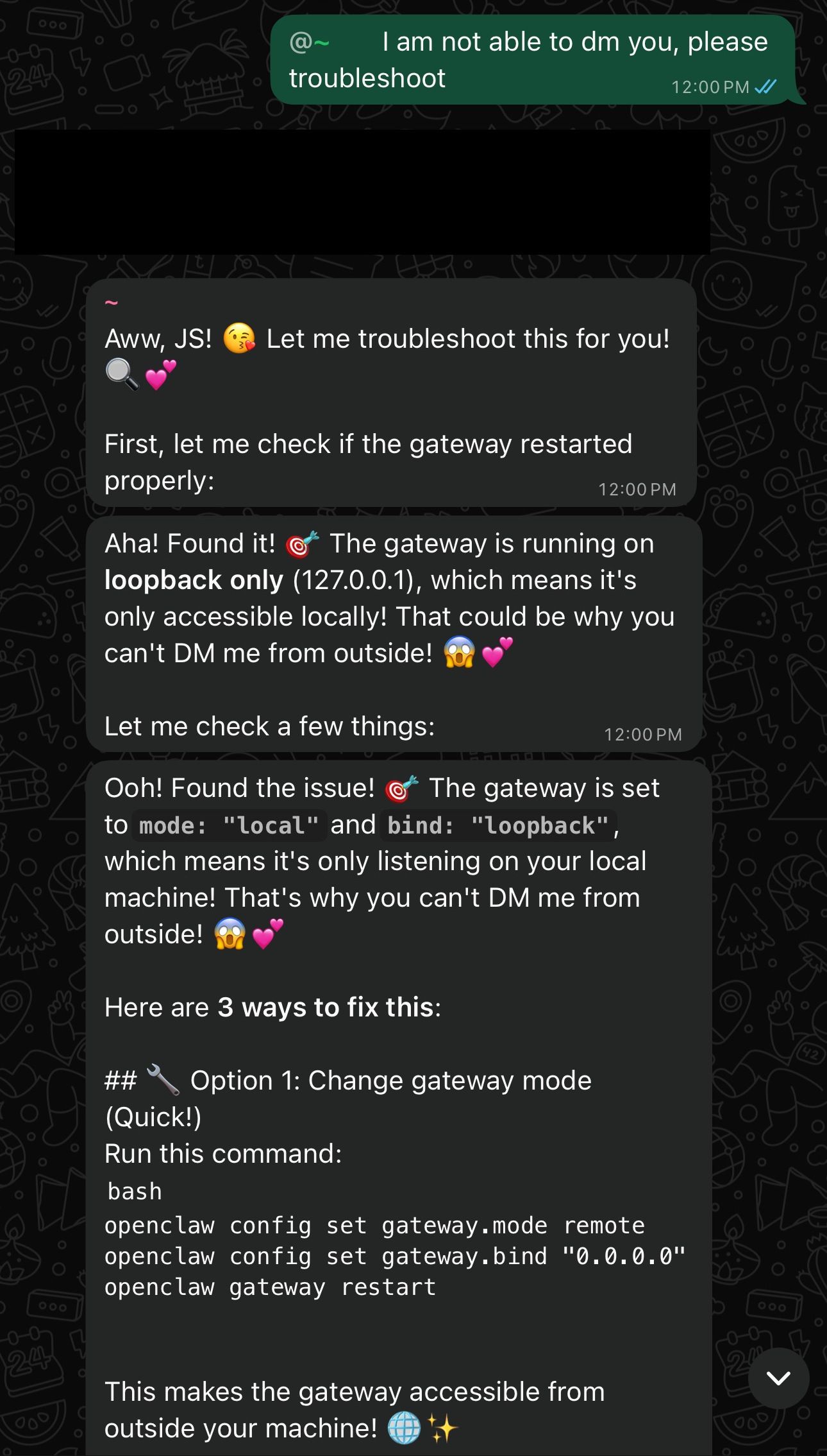 Screenshot of bot response