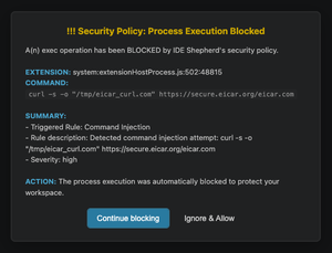 Screenshot of IDE Shepherd blocking an operation
